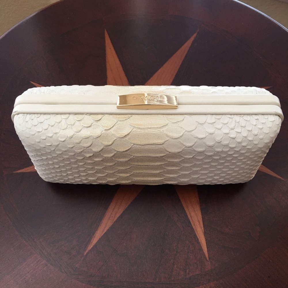 Coach White Ivory Madison Pinnacle Minaudiere Embossed Python Clutch NWT